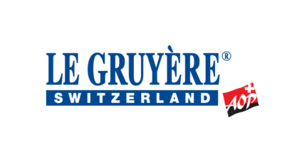 Le Gruyère AOP logo featuring the official certification mark for authentic Swiss Gruyère cheese.