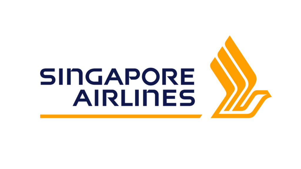 Singapore Airlines logo featuring the golden bird symbol on a dark blue background.