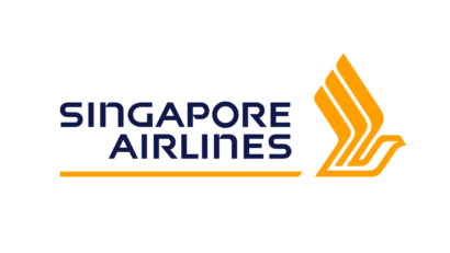 Singapore Airlines logo featuring the golden bird symbol on a dark blue background.