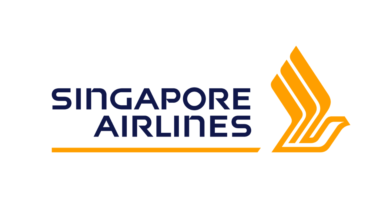 Singapore Airlines logo featuring the golden bird symbol on a dark blue background.