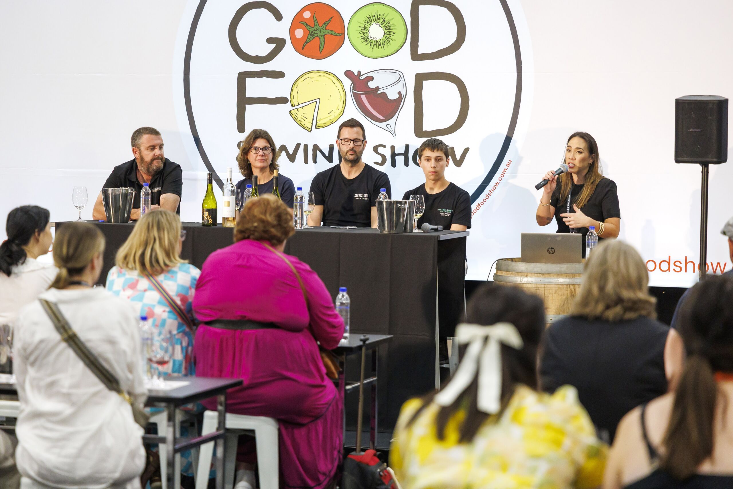 Audience engaged in a Drinks Lab session, learning about wine at the Good Food & Wine Show.