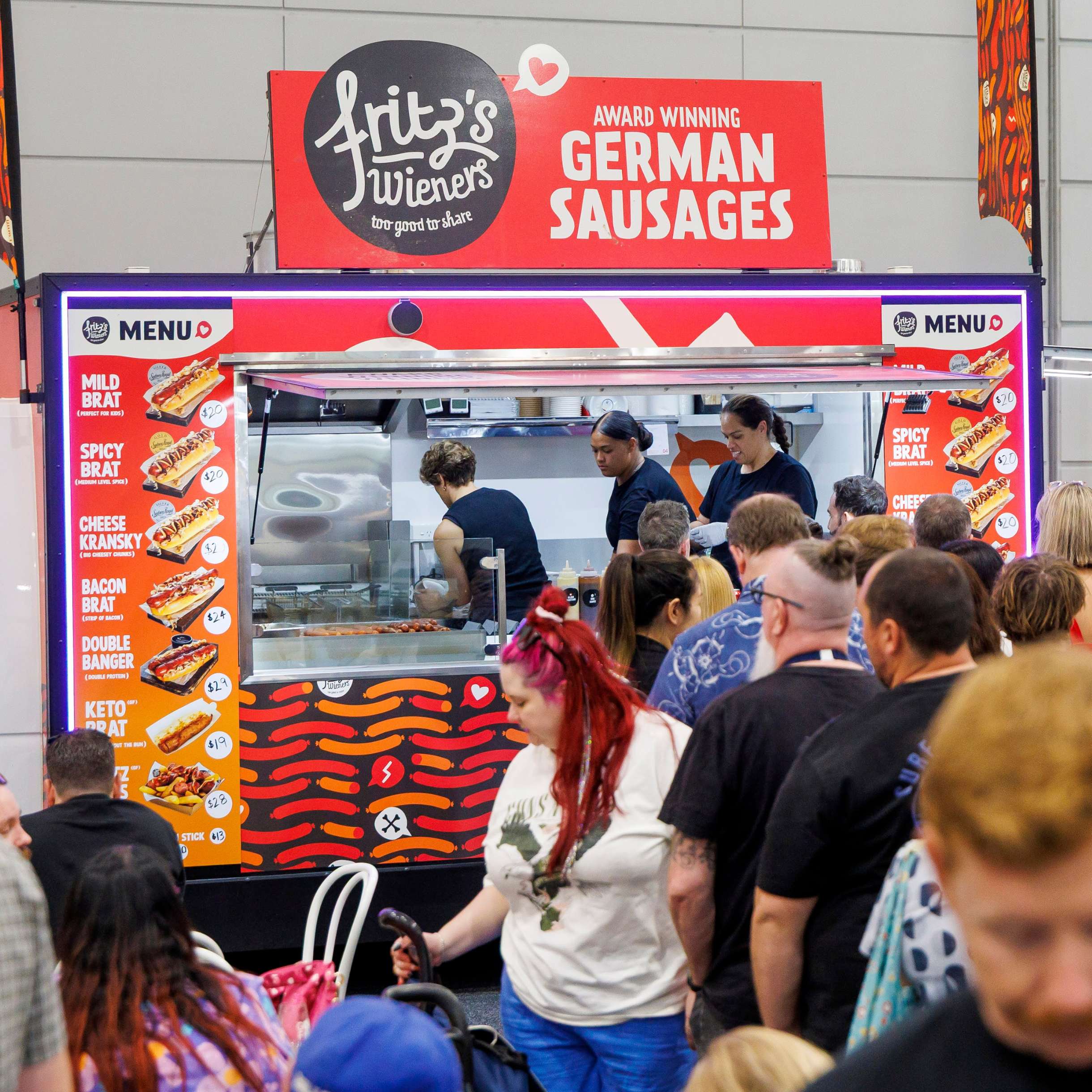 German sausage stand in the Good Eats Street at the Good Food & Wine Show