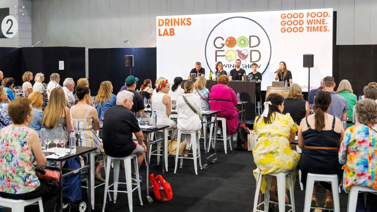 “Audience engaged in a Drinks Lab session, learning about wine at the Good Food & Wine Show.