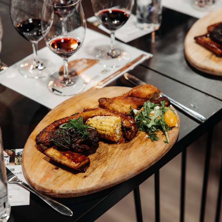 BBQ tasting plate paired with four wines in the Wine Selectors Tasting Room at the Good Food & Wine Show