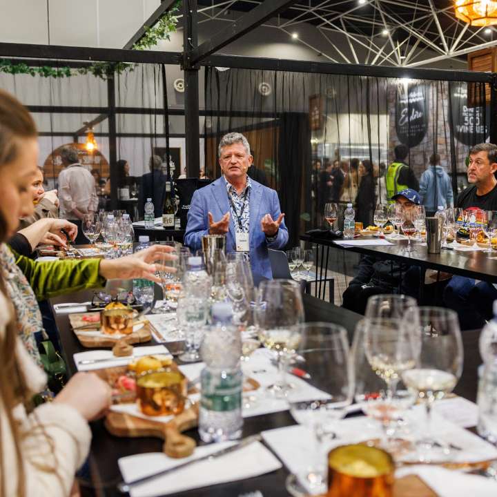 Wine Selectors host leading a guided tasting in the Wine Selectors Tasting Room at the Good Food & Wine Show