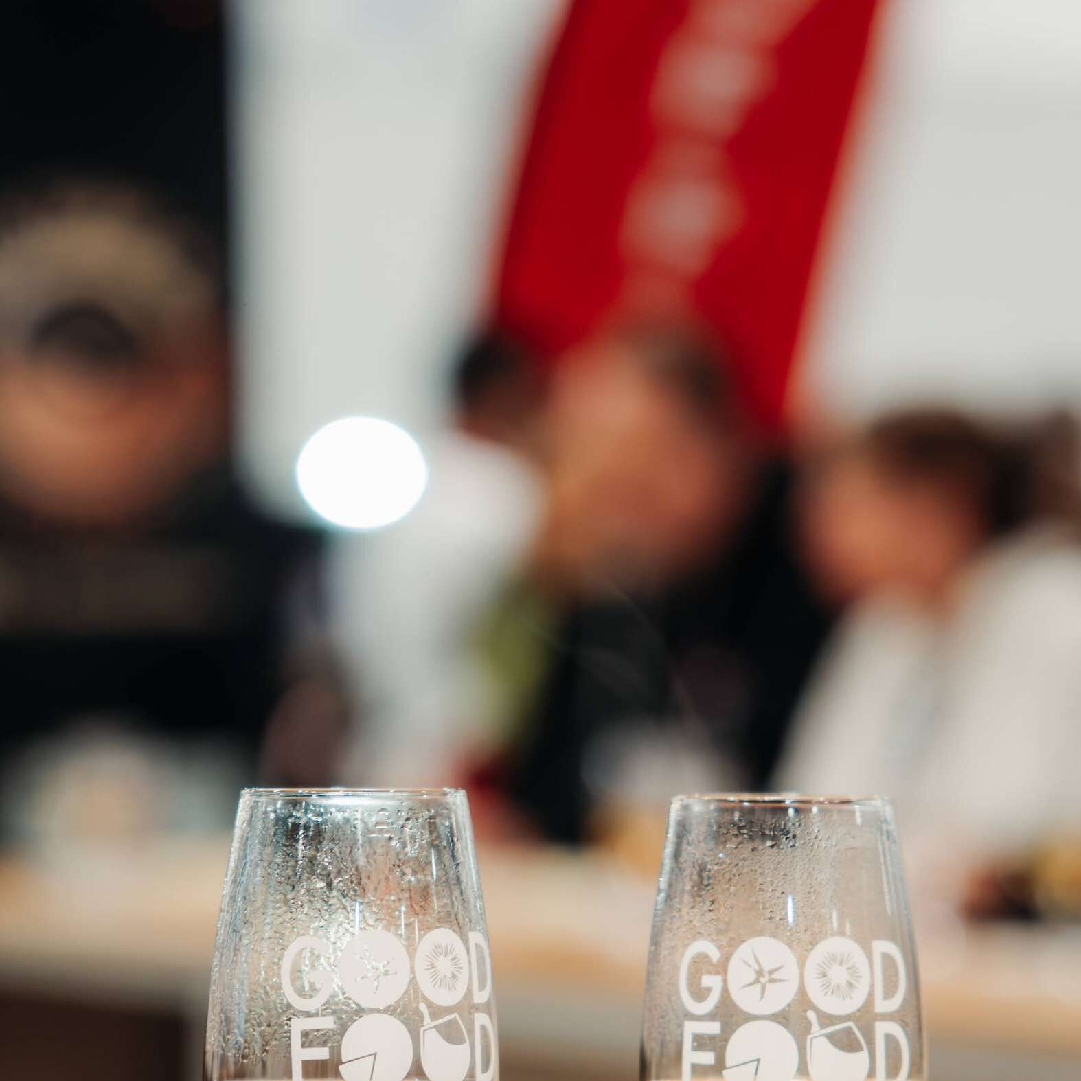 Two tea tasting glasses with different coloured teas during a Dilmah Tea School masterclass at the Good Food & Wine Show.