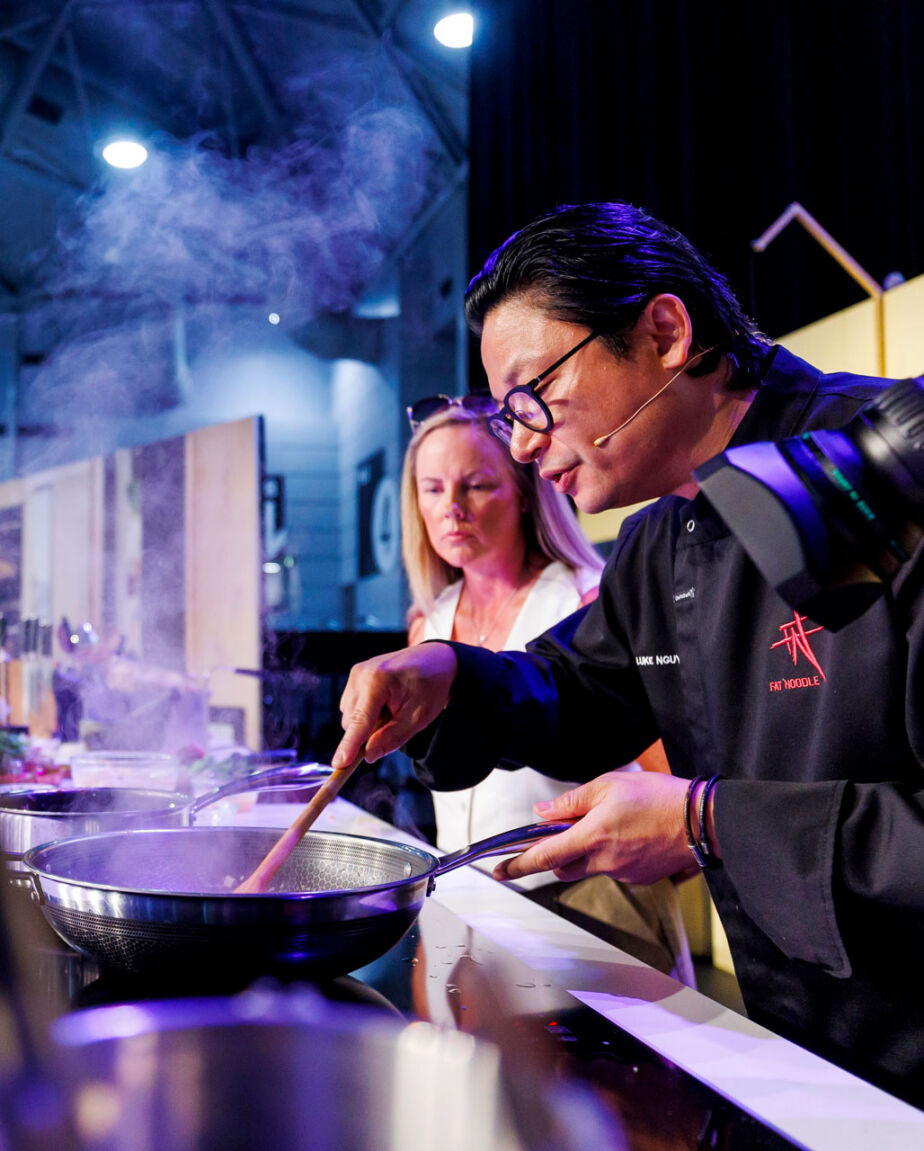 Luke Nguyen Lim demonstrates techniques during his live at the GOOD FOOD KITCHEN at the Good Food & Wine Show